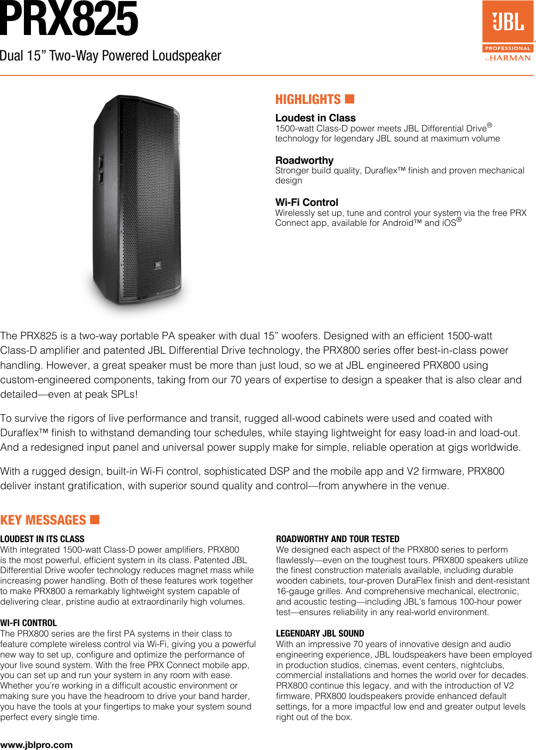 Page 1 of 3 - JBL  PRX825 Sales Sheet 3-Page