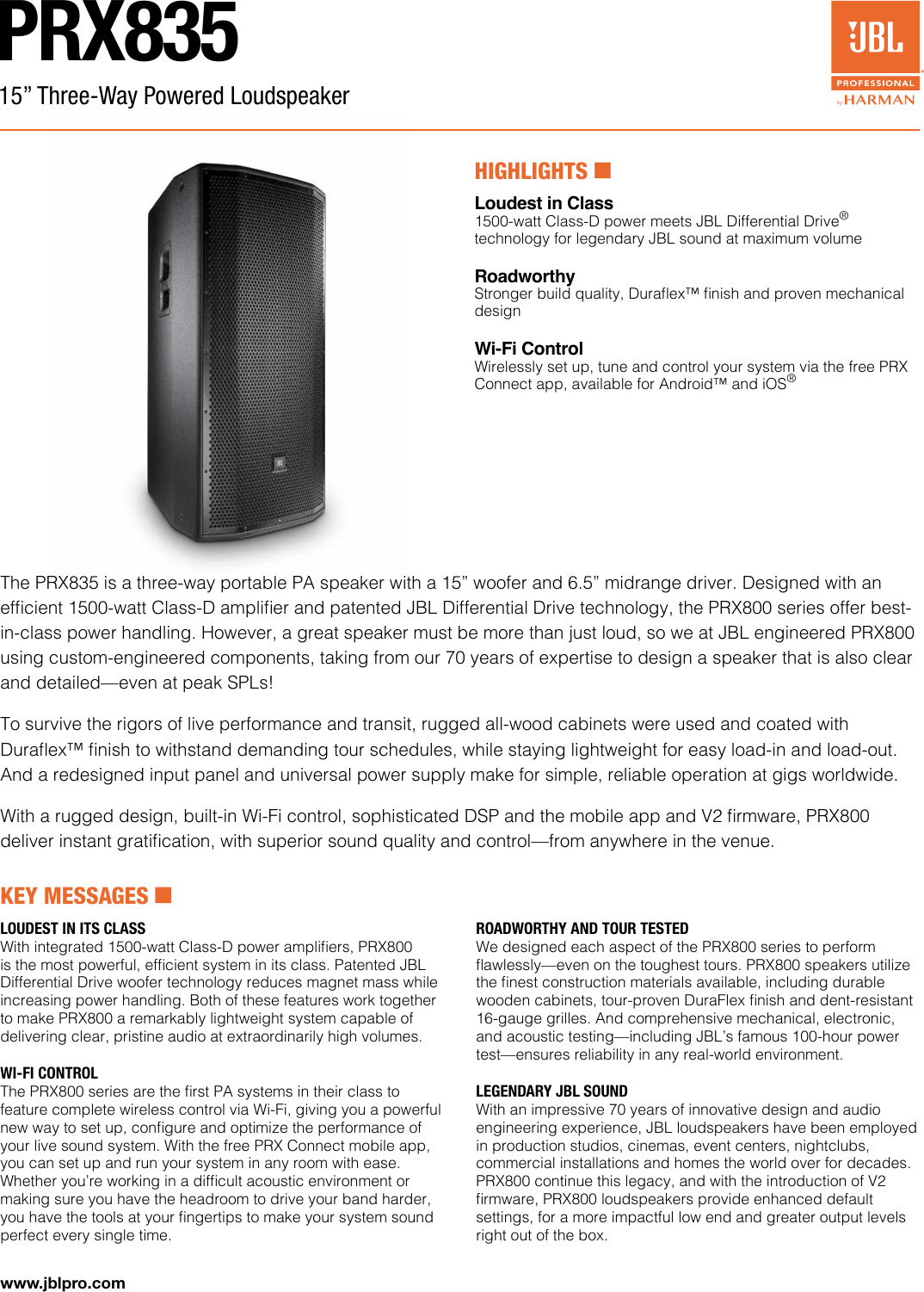 Page 1 of 3 - JBL  PRX835 Sales Sheet 3-Page