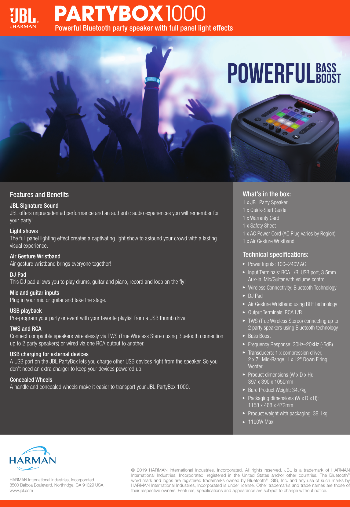 Page 2 of 2 - JBL  Party Box 1000 Spec Sheet English