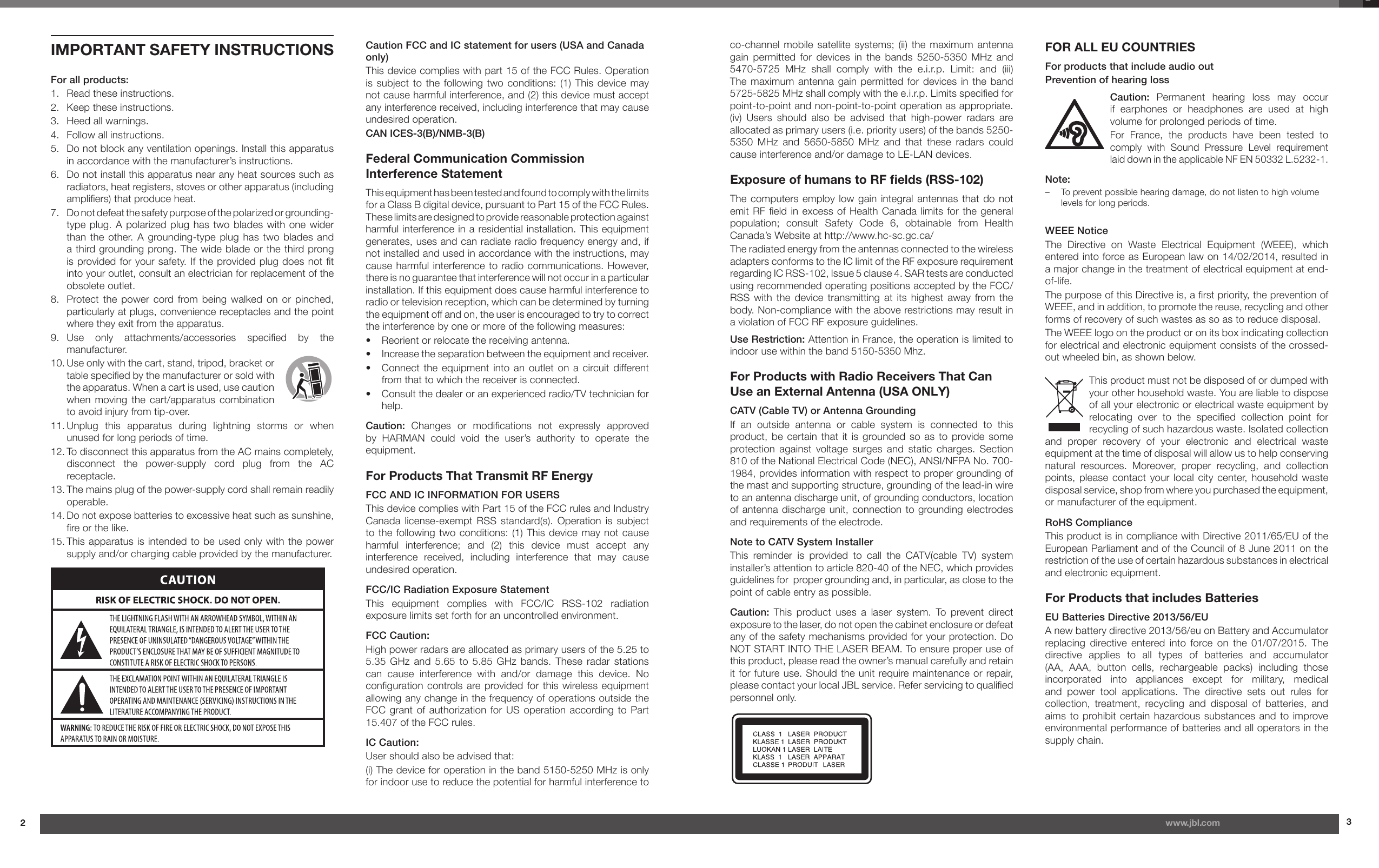 Page 2 of 8 - JBL  Party Box 100 Owner's Manual EN