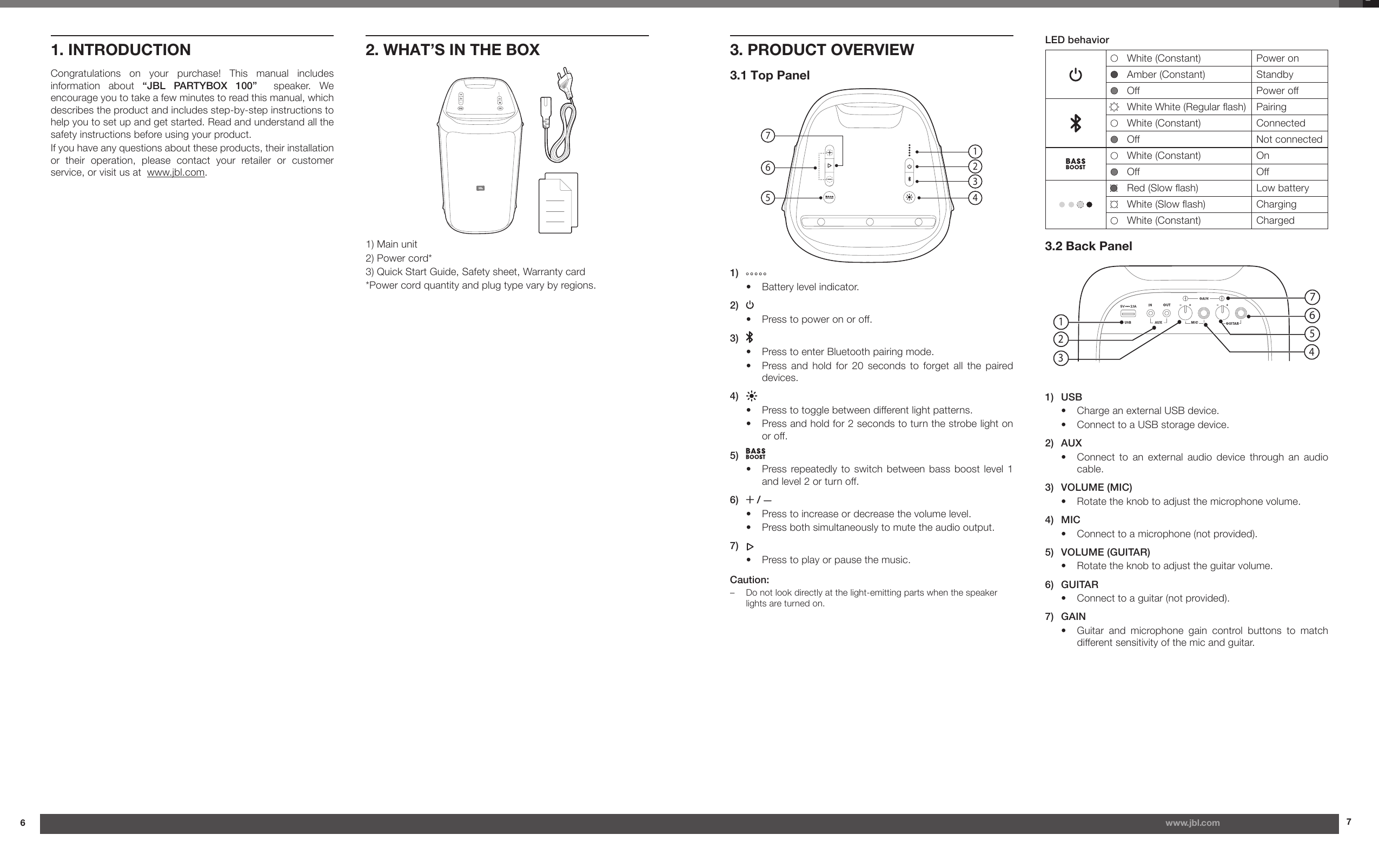 Page 4 of 8 - JBL  Party Box 100 Owner's Manual EN