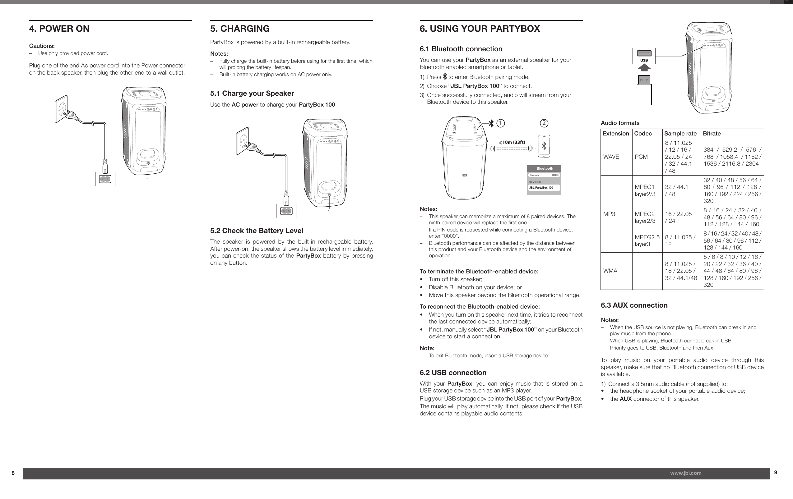 Page 5 of 8 - JBL  Party Box 100 Owner's Manual EN