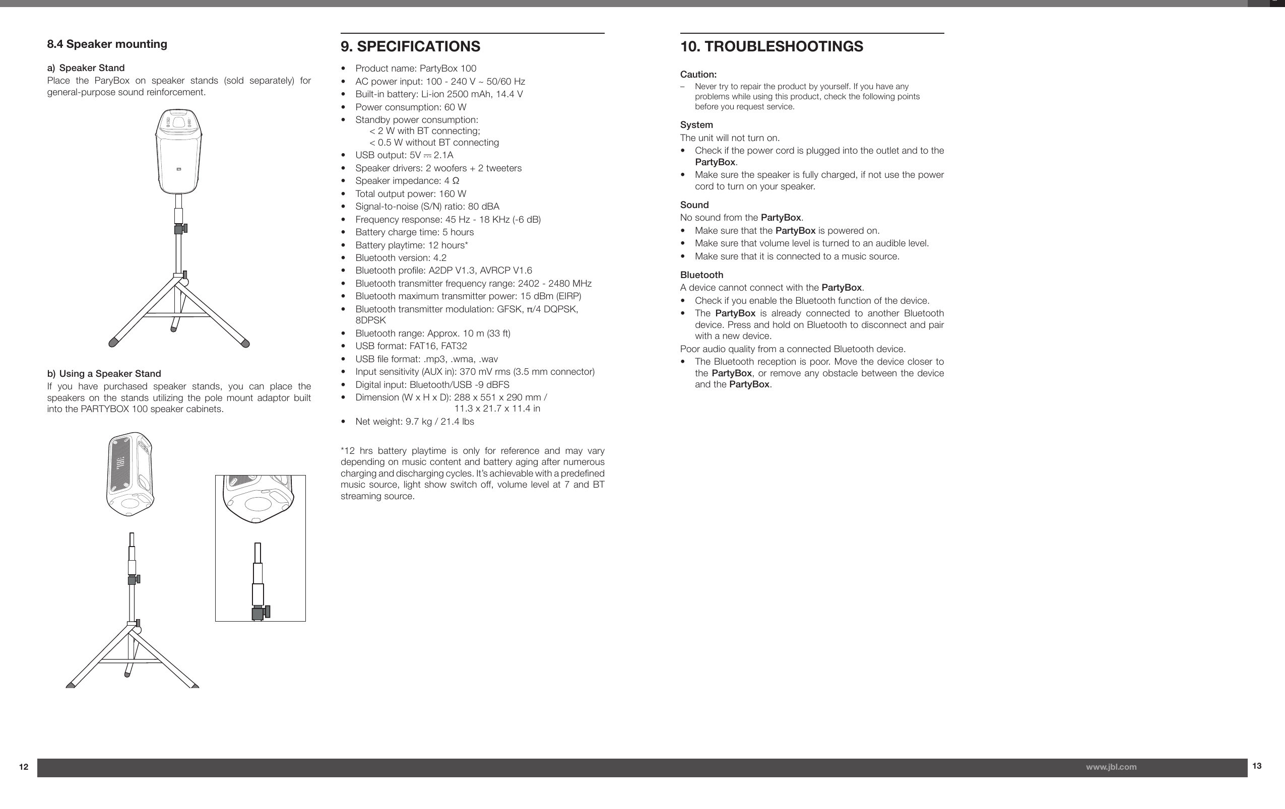 Page 7 of 8 - JBL  Party Box 100 Owner's Manual EN