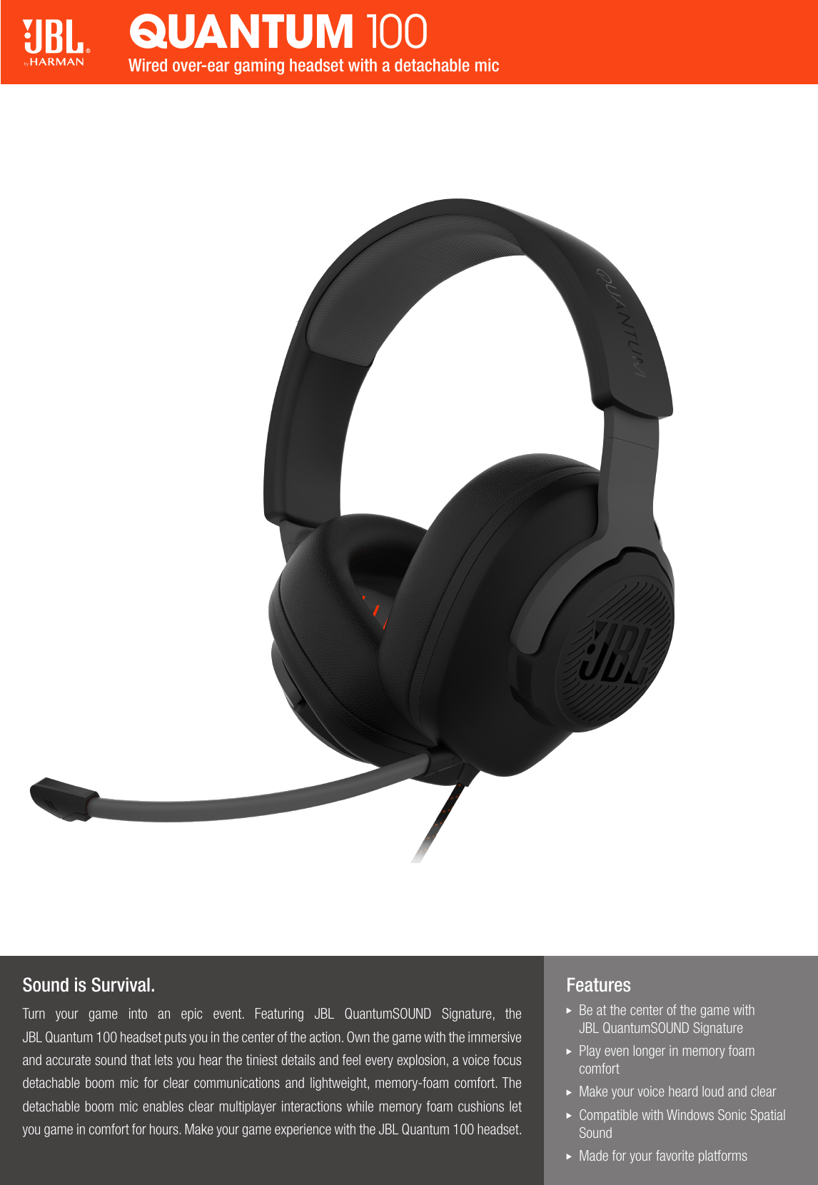 Page 1 of 2 - JBL  Quantum 100 Spec Sheet English