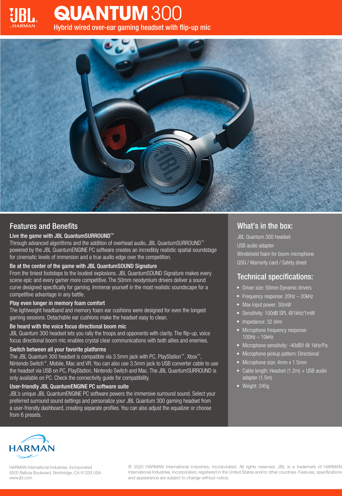 Page 2 of 2 - JBL  Quantum 300 Spec Sheet English