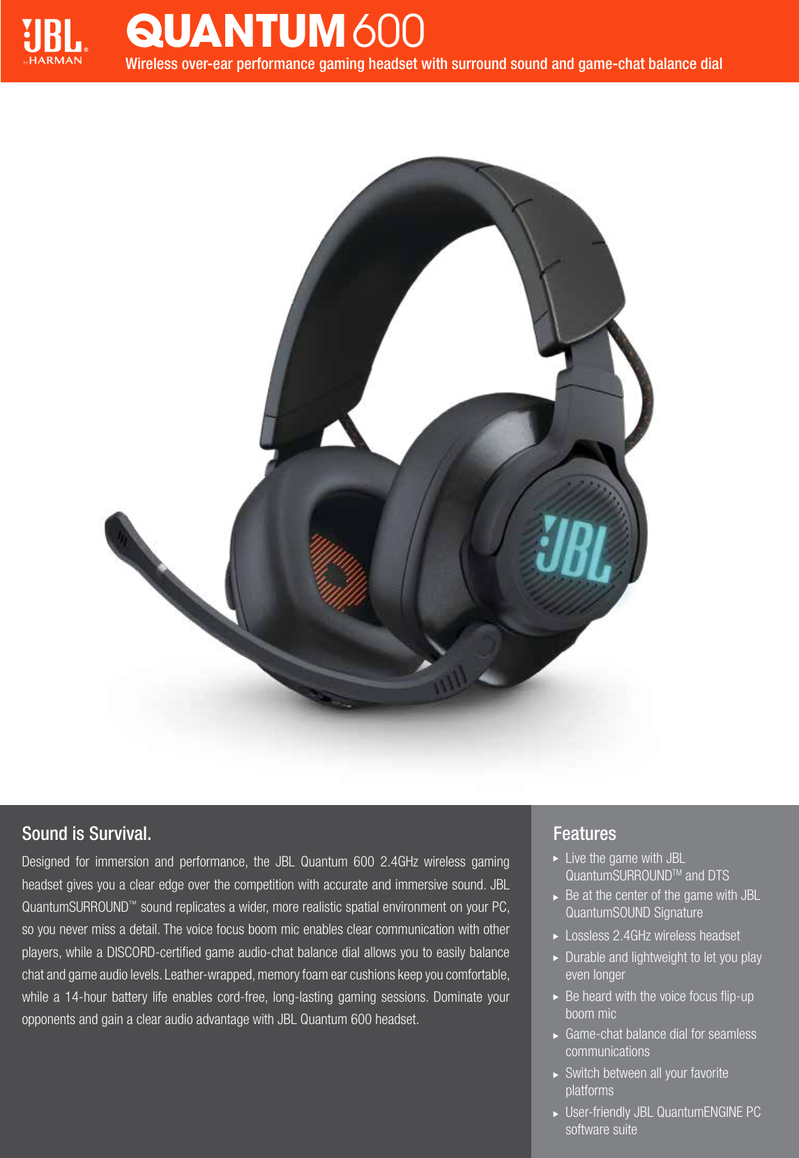 Page 1 of 2 - JBL  Quantum 600 Spec Sheet English