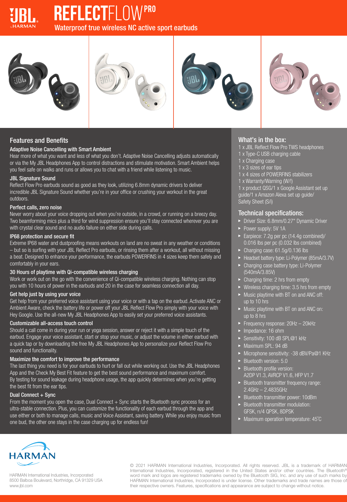 Jbl Reflect Flow Pro Spec Sheet English