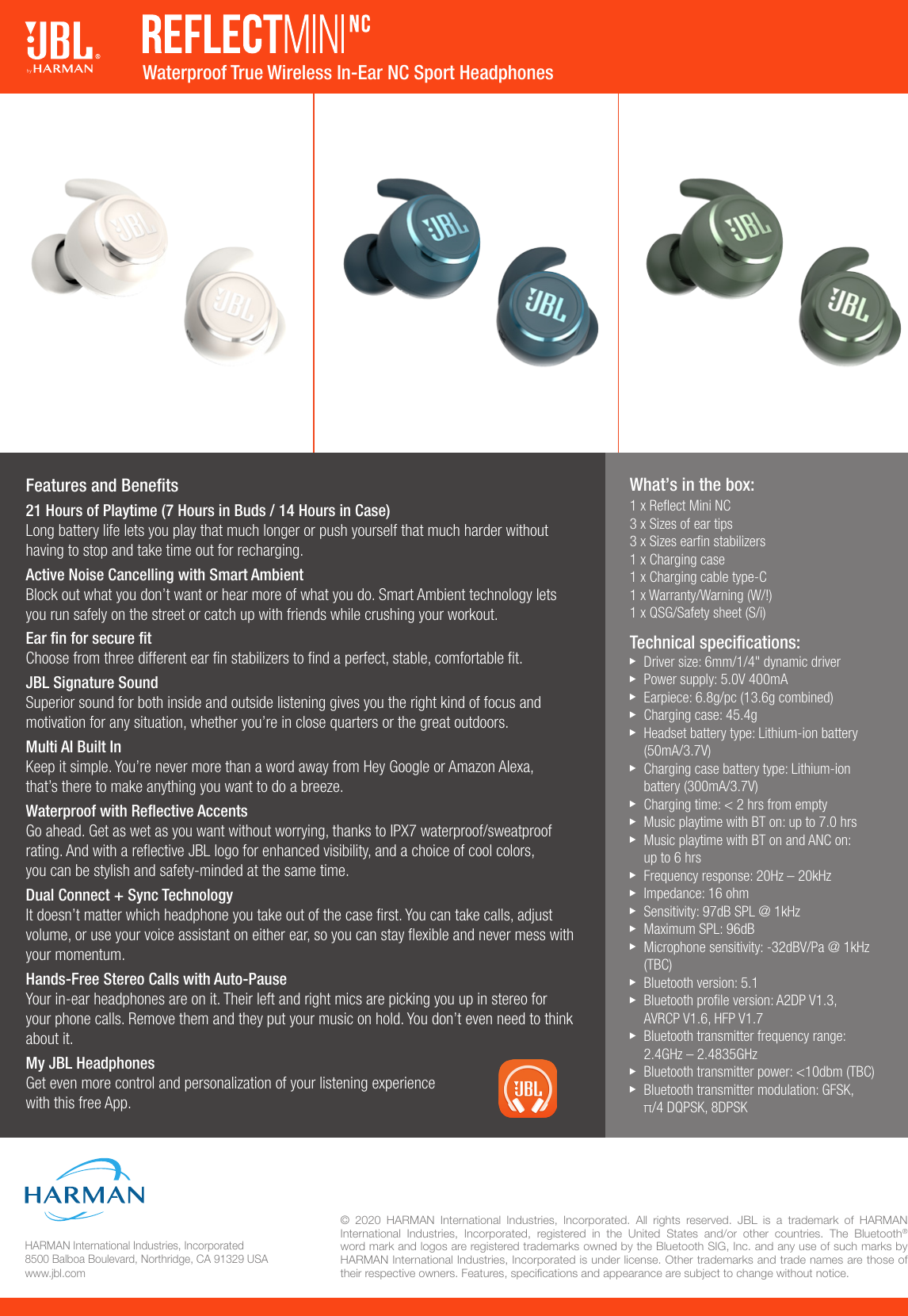 Page 2 of 2 - JBL  Reflect Mini NC Spec Sheet English