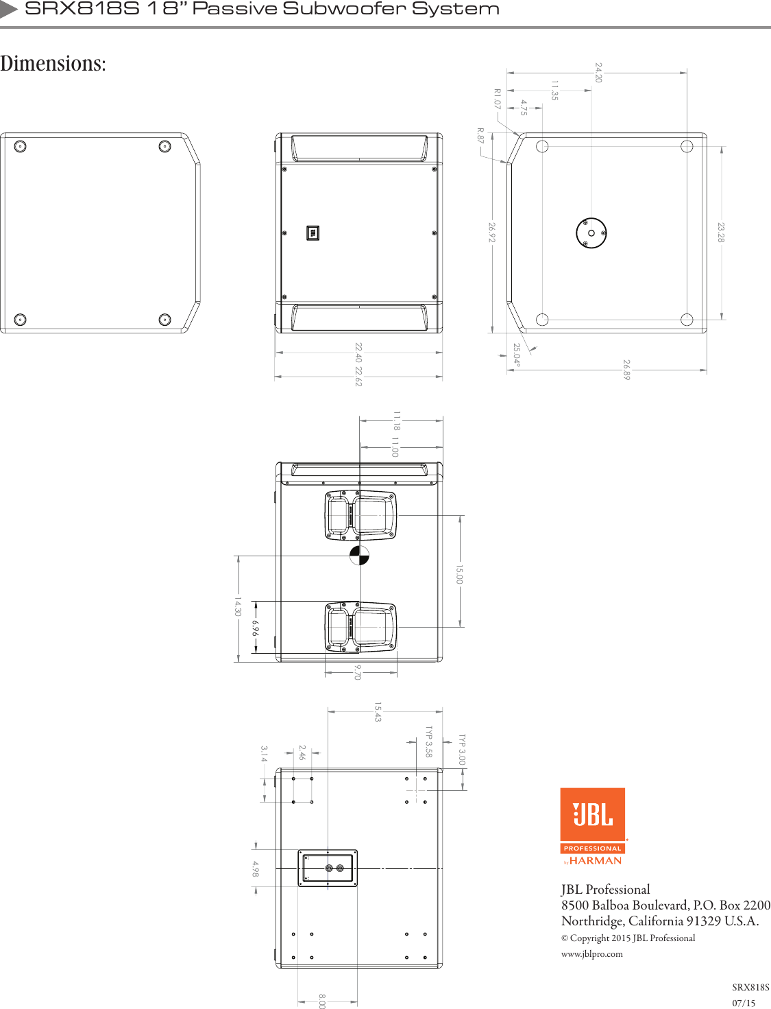 Page 3 of 3 - JBL  SRX818S Spec Sheet 9 2 15