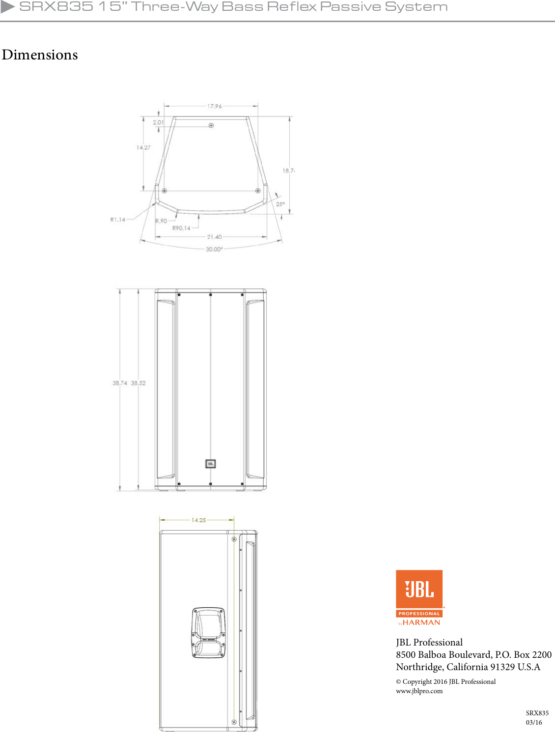Page 4 of 4 - JBL  SRX835 Spec Sheet