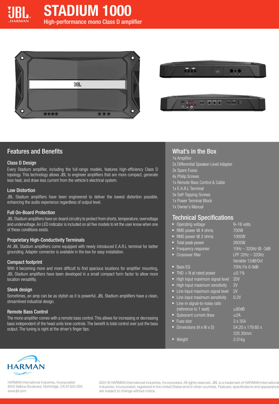 JBL Stadium Amplifiers1000 Spec Sheet English