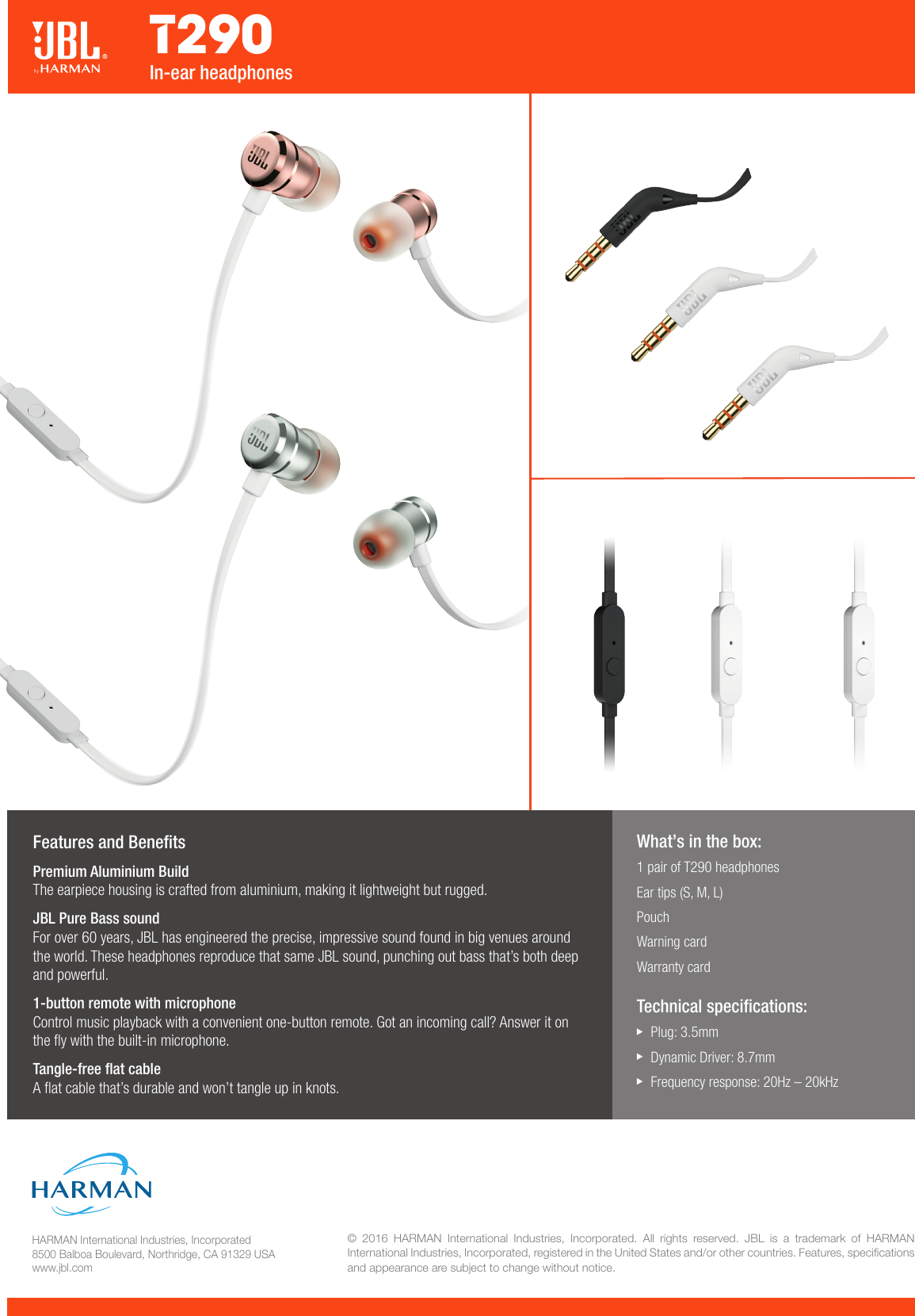 Page 2 of 2 - JBL  T290 Spec Sheet English