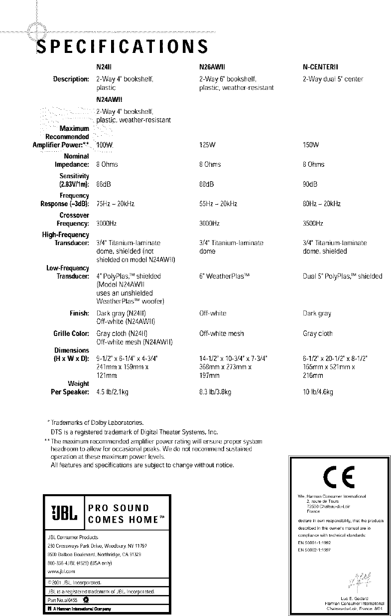 Page 4 of 4 - JBL  Speakers Manual L0308224