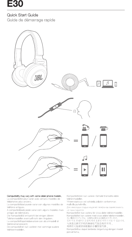 Jbl 080 2719 Jbl E30 On Ear Headphone Qsg B Quick Start Guide En English 3 Mb E30 Multilingual