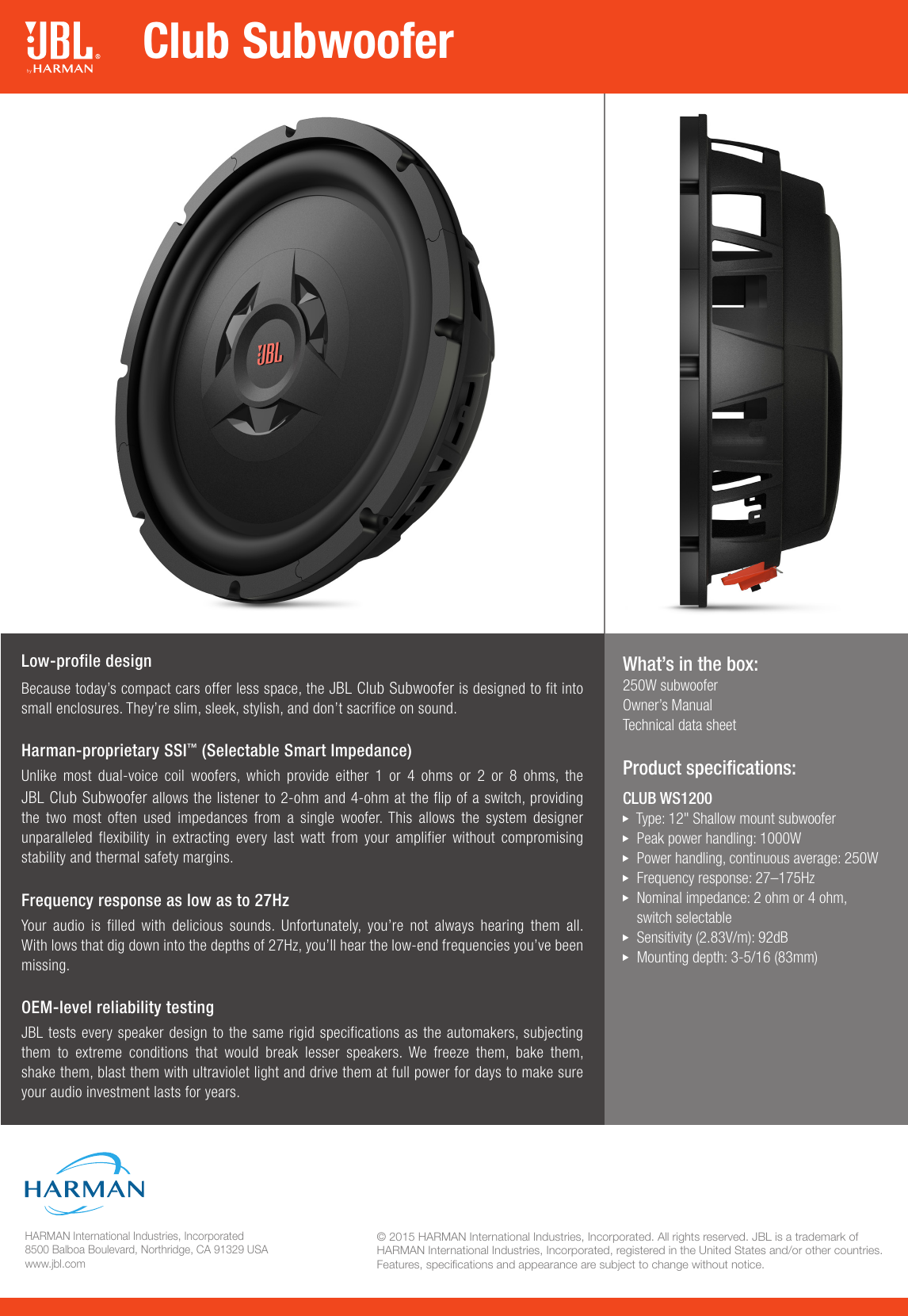 Page 2 of 2 - JBL Spec Sheet - Club Subwoofers ENG