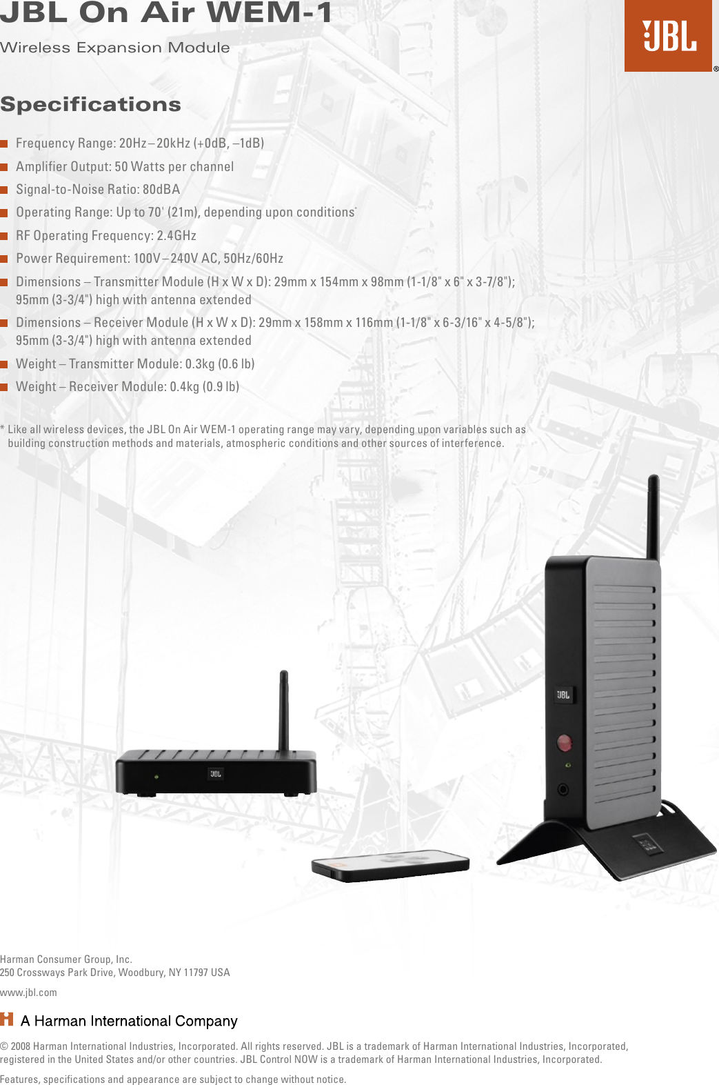 Page 2 of 2 - JBL  Specification Sheet - On Air WEM-1 (English EU)