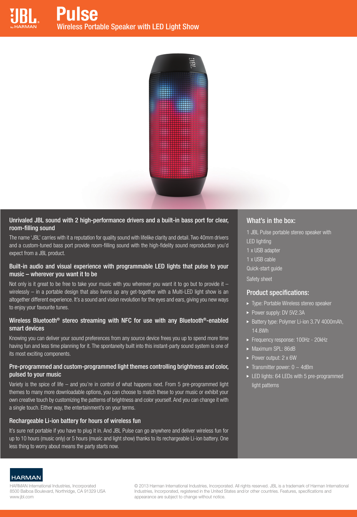 Page 2 of 2 - JBL  Specification Sheet Pulse (English)