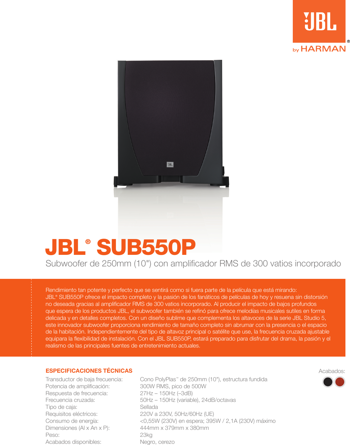 Page 1 of 2 - JBL  Specification Sheet - SUB 550P (Spanish EU)