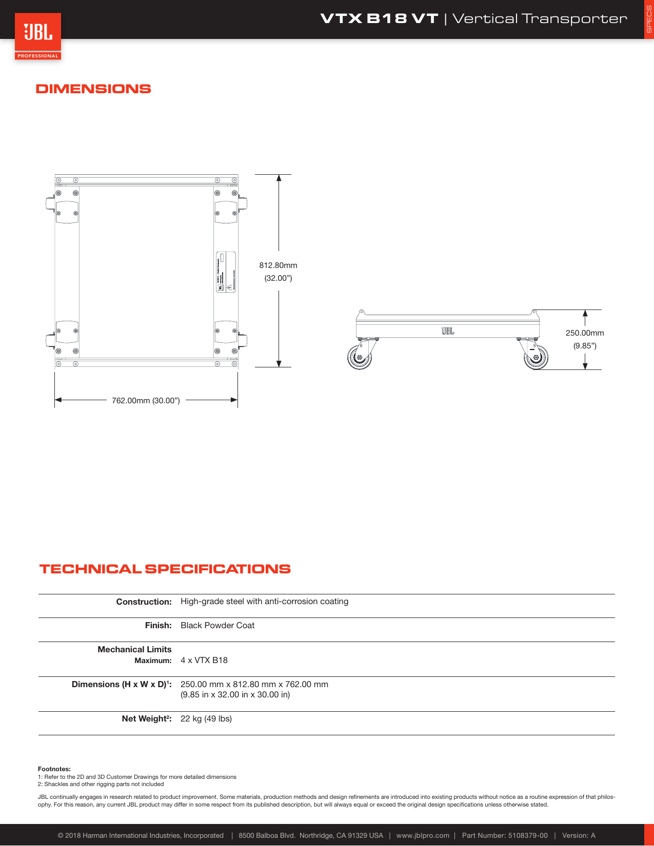 Page 2 of 2 - JBL  VTX B18 VT Specsheet-5108379-00A