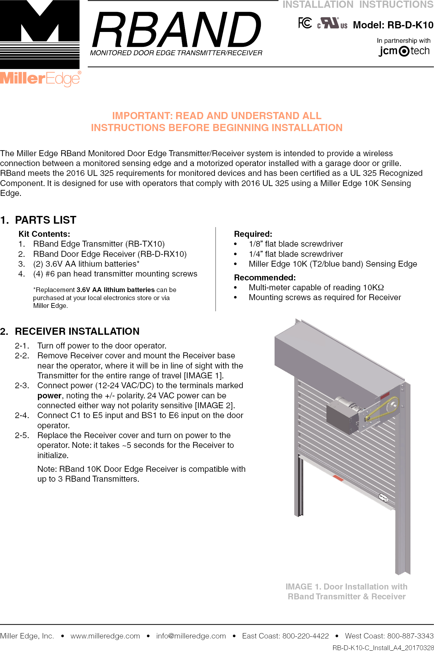 JCM Technologies RB-D-RX10C Safety edge wireless system consisting in a ...