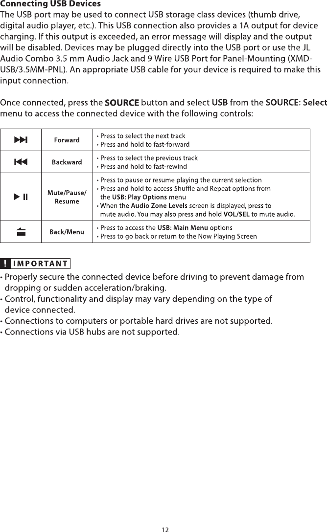 Page 12 of JL Audio MM50 Marine Audio Controller User Manual                    LP0102001181 A1