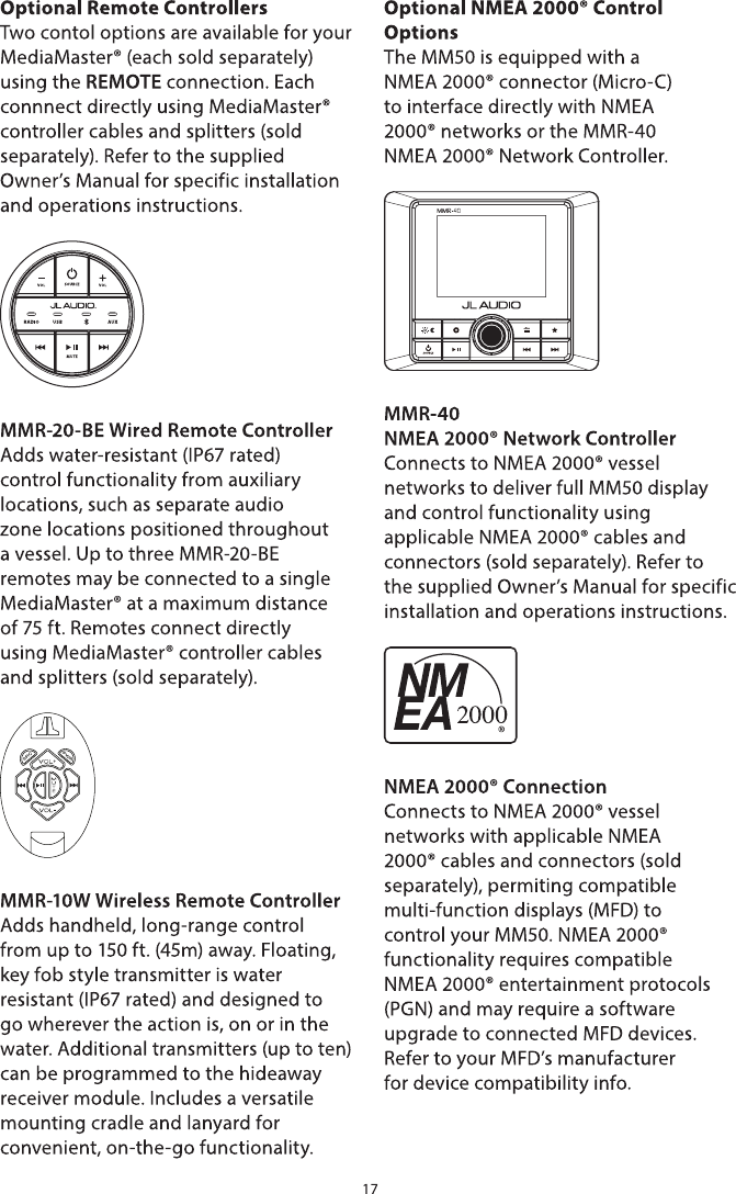 Page 17 of JL Audio MM50 Marine Audio Controller User Manual                    LP0102001181 A1