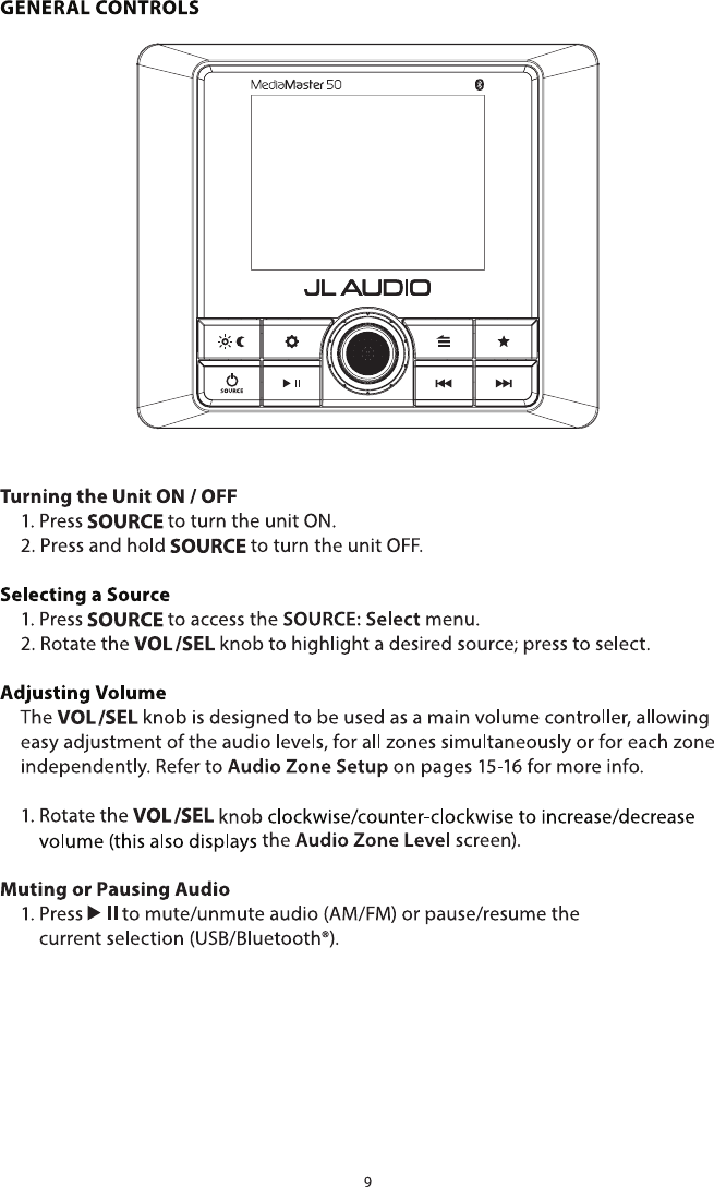 Page 9 of JL Audio MM50 Marine Audio Controller User Manual                    LP0102001181 A1