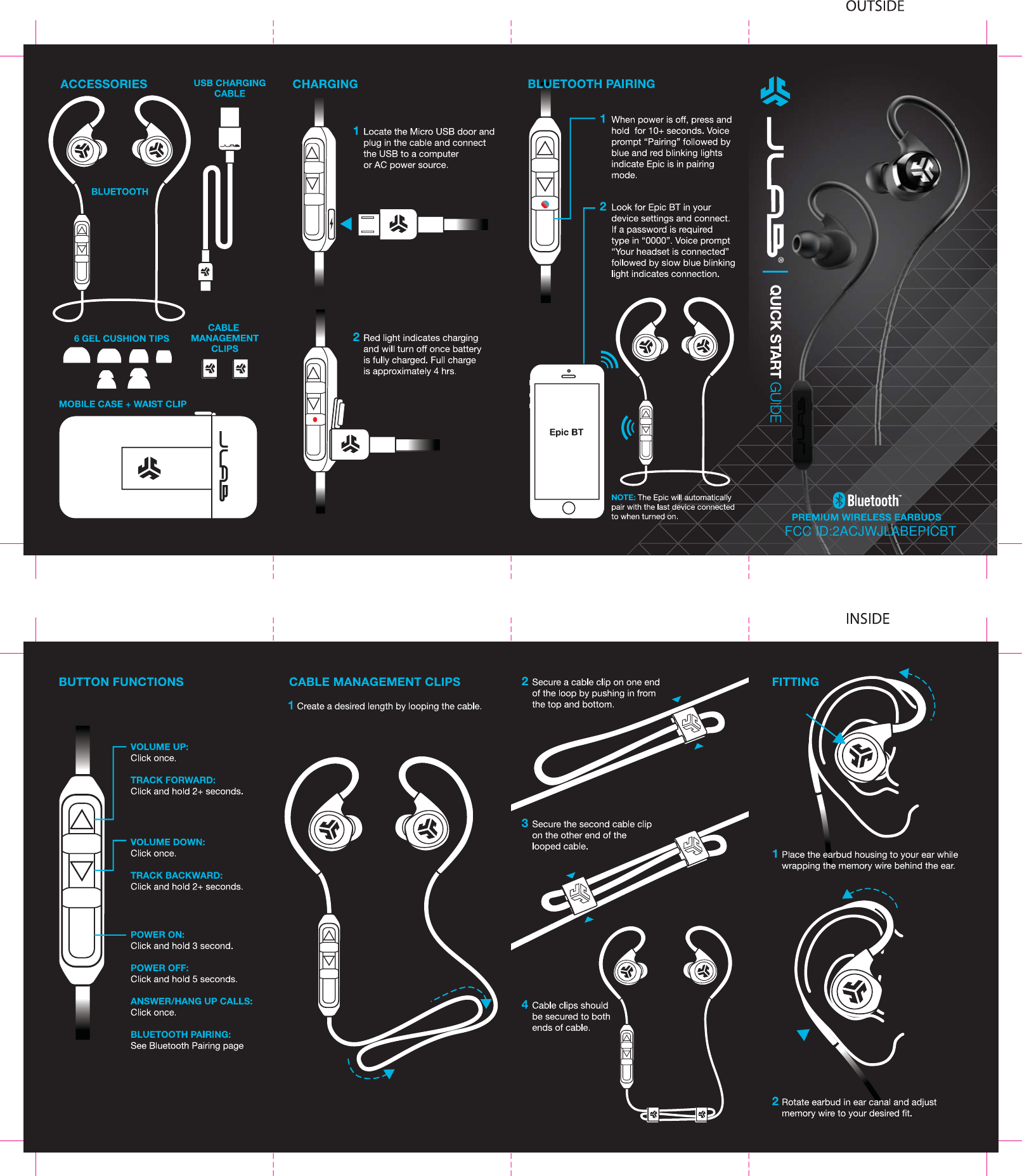 JLab JLABEPICBT EPIC BT EARBUD User Manual Epic Bluetooth Quickstart