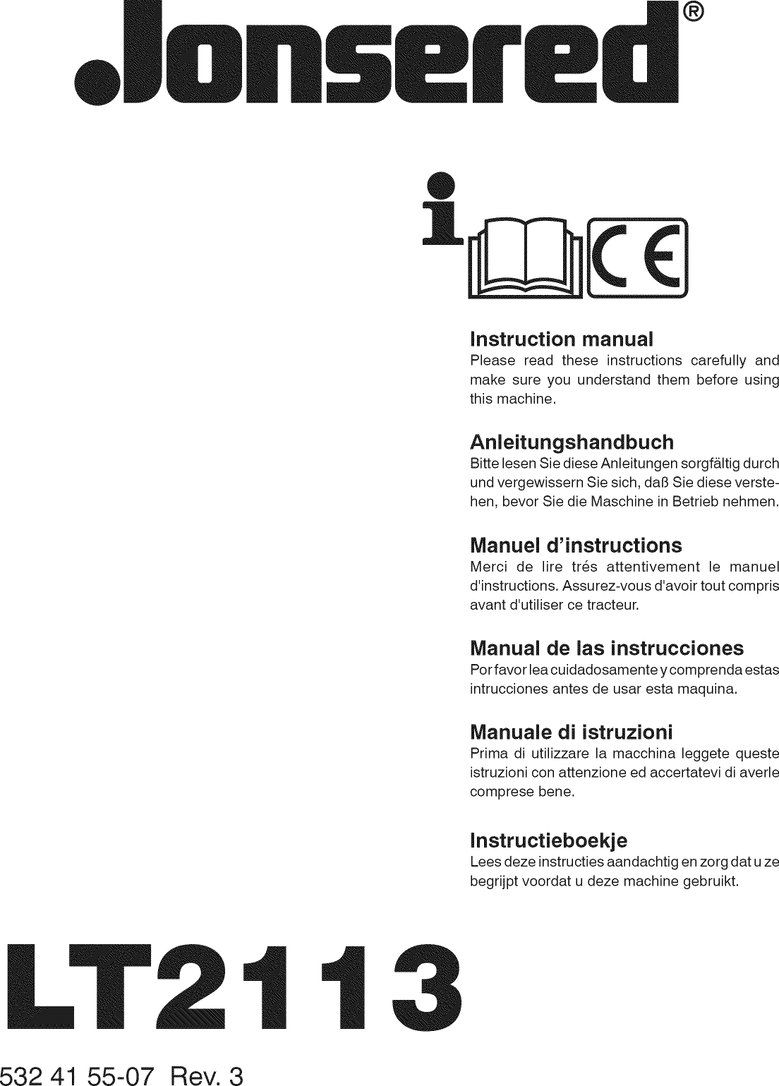 JONSERED Lawn, Tractor Manual L0909416