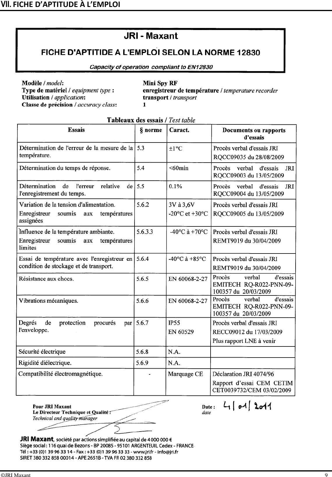 ©JRI Maxant    9 VII. FICHE D’APTITUDE À L’EMPLOI   