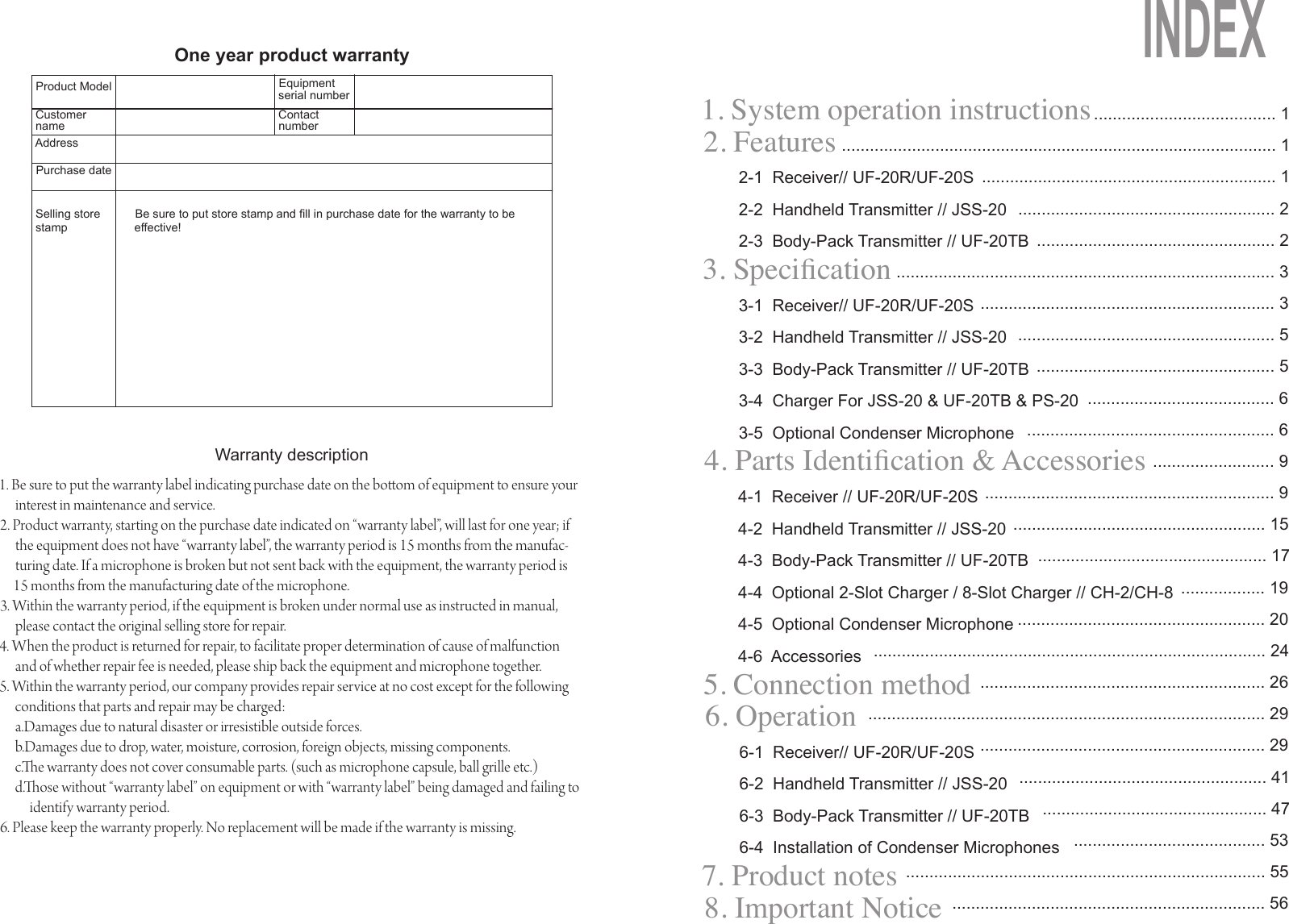 Page 3 of JTS PROFESSIONAL JSS-20 UHF PLL Handheld Transmitter User Manual 