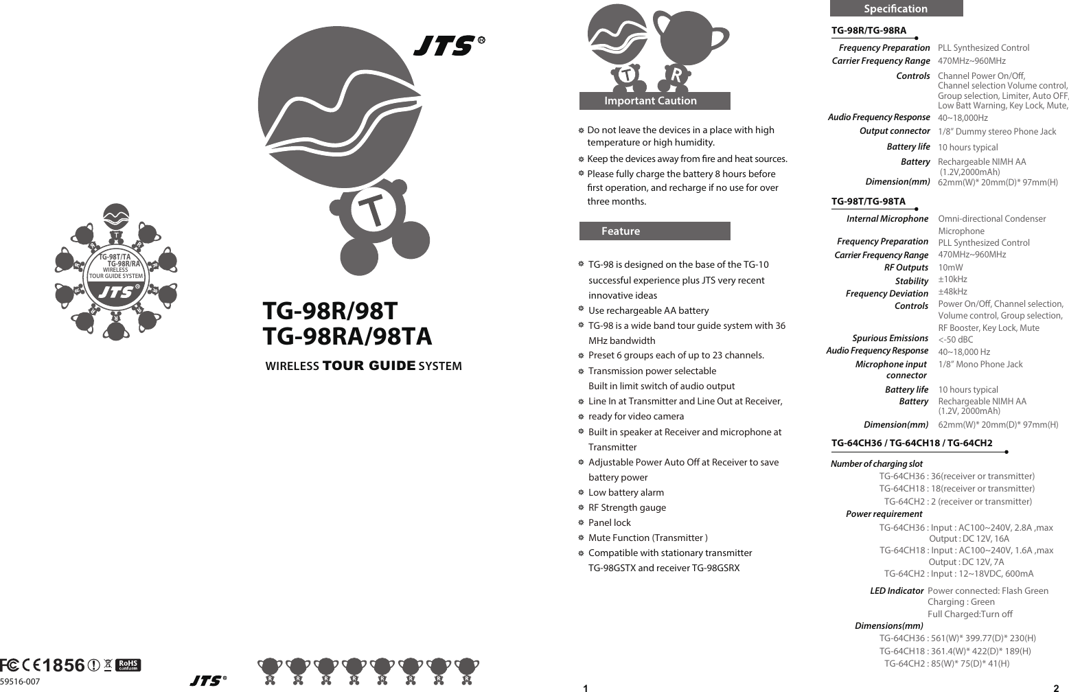 Page 2 of JTS PROFESSIONAL TG-98TA Wireless Tour Guide Transmitter User Manual 