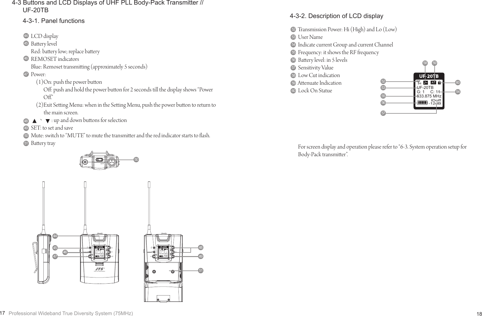 Page 12 of JTS PROFESSIONAL UF-20TB UHF PLL Body-Pack Transmitter User Manual 