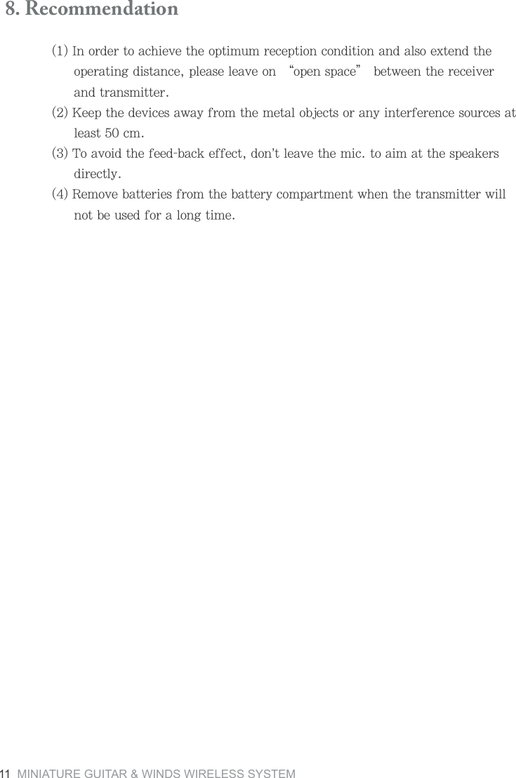  8. Recommendation/TUXJKXZUGINOK\KZNKUVZOS[SXKIKVZOUTIUTJOZOUTGTJGRYUK^ZKTJZNKUVKXGZOTMJOYZGTIKVRKGYKRKG\KUTīUVKTYVGIKĬHKZ]KKTZNKXKIKO\KXGTJZXGTYSOZZKX1KKVZNKJK\OIKYG]G_LXUSZNKSKZGRUHPKIZYUXGT_OTZKXLKXKTIKYU[XIKYGZRKGYZIS:UG\UOJZNKLKKJHGIQKLLKIZJUT&rsquo;ZRKG\KZNKSOIZUGOSGZZNKYVKGQKXYJOXKIZR_8KSU\KHGZZKXOKYLXUSZNKHGZZKX_IUSVGXZSKTZ]NKTZNKZXGTYSOZZKX]ORRTUZHK[YKJLUXGRUTMZOSK11  MINIATURE GUITAR &amp; WINDS WIRELESS SYSTEM