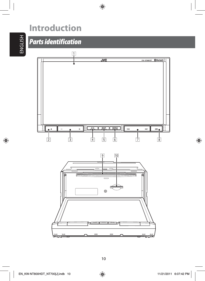 ENGLISH10IntroductionParts identificationParts identificationEN_KW-NT800HDT_NT700[J].indb   10EN_KW-NT800HDT_NT700[J].indb   1011/21/2011   6:07:42 PM11/21/2011   6:07:42 PM