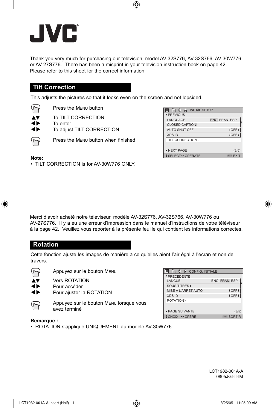 Page 1 of 1 - JVC AV-27S776 AV-32S776,AV-32S766,AV-30W776,AV-27S776 User Manual LCT1982-001A-A