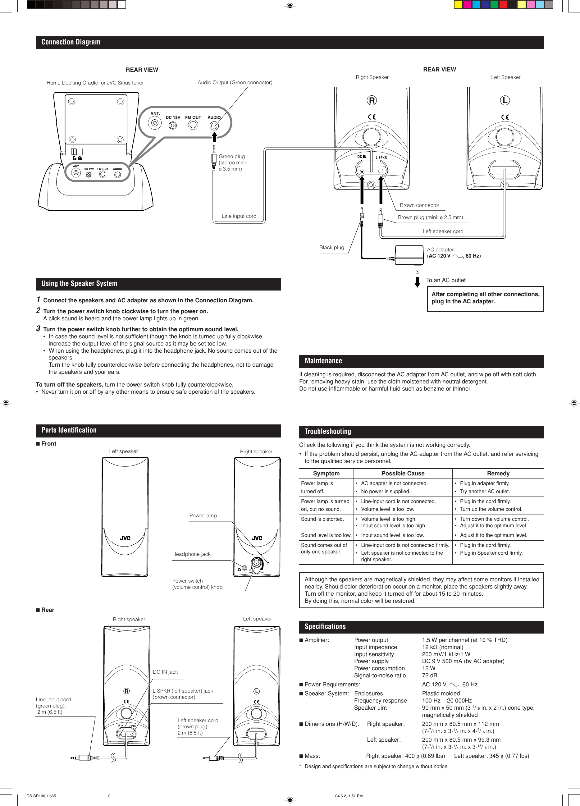 Page 2 of 2 - JVC CS-SR100 User Manual LVT1255-001B