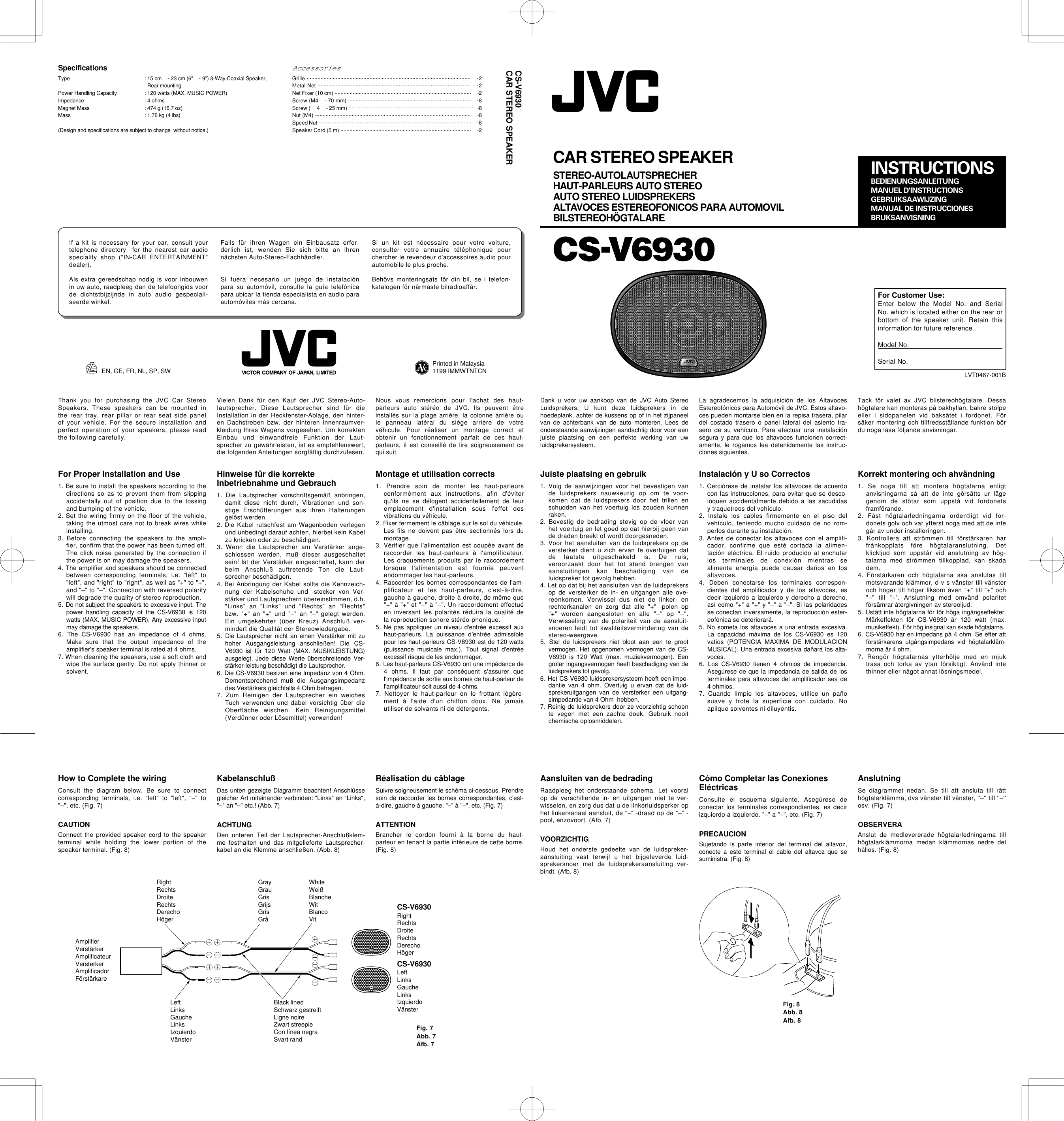 Optimaal Schande Manoeuvreren JVC CS V6930 User Manual LVT0467 001B