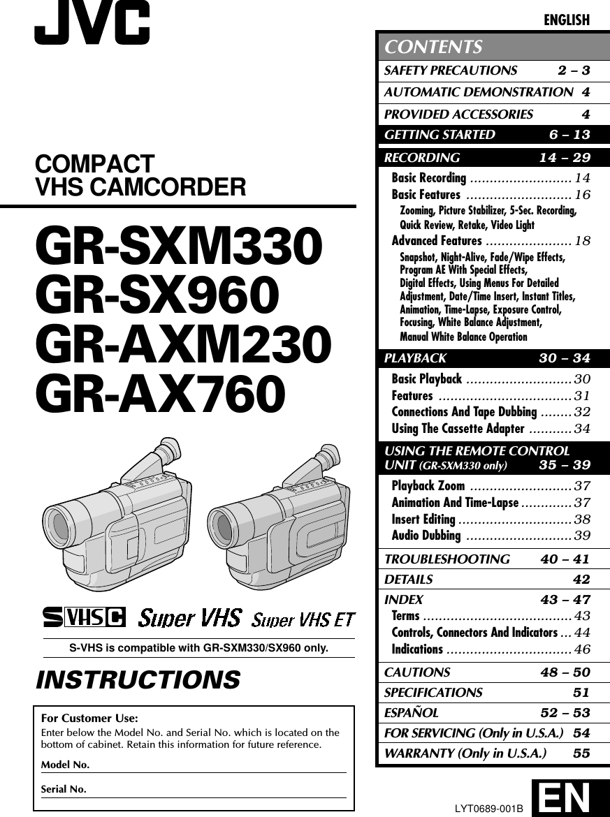 Jvc Gr Ax760u Sxm330u Etc User Manual Instructions Lyt0689 001b