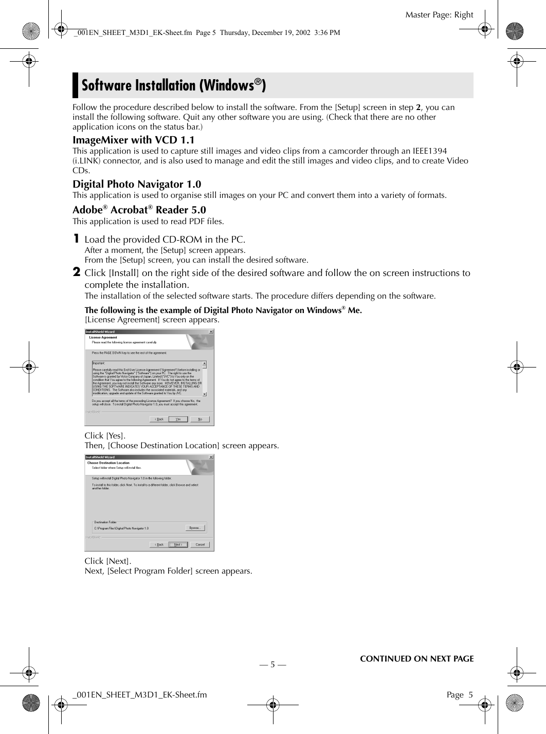 Page 5 of 8 - JVC GR-D21EK+(Install) _001EN_SHEET_M3D1_EK-Sheet User Manual GR-D21EK (Install), GR-D31EK (Install) LYT1135-001A