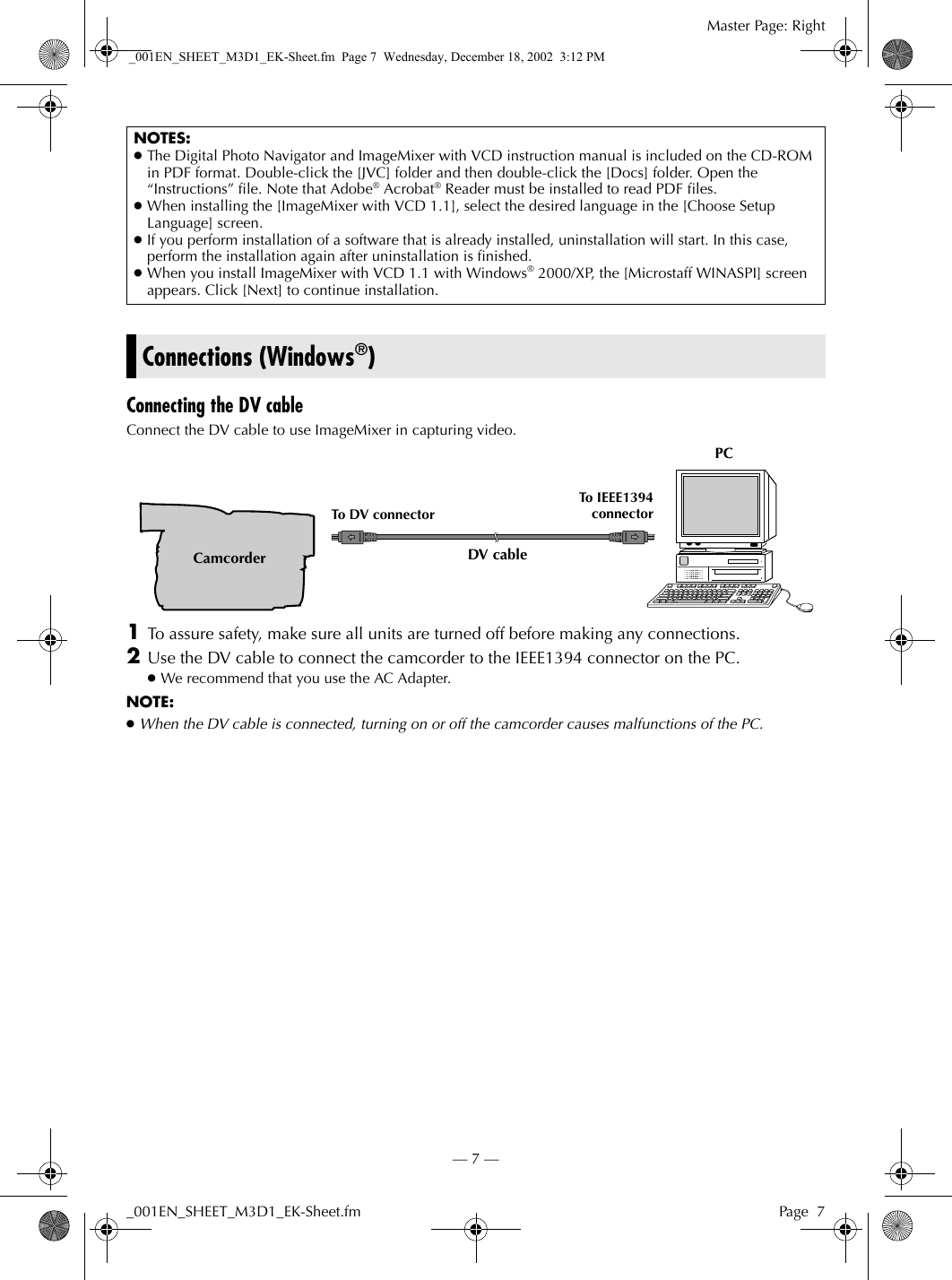 Page 7 of 8 - JVC GR-D21EK+(Install) _001EN_SHEET_M3D1_EK-Sheet User Manual GR-D21EK (Install), GR-D31EK (Install) LYT1135-001A