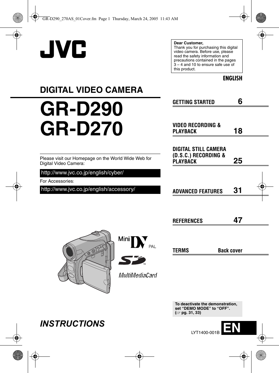 JVC GR D270AS D29/270AS User Manual D270AS, D290AS LYT1400 001B