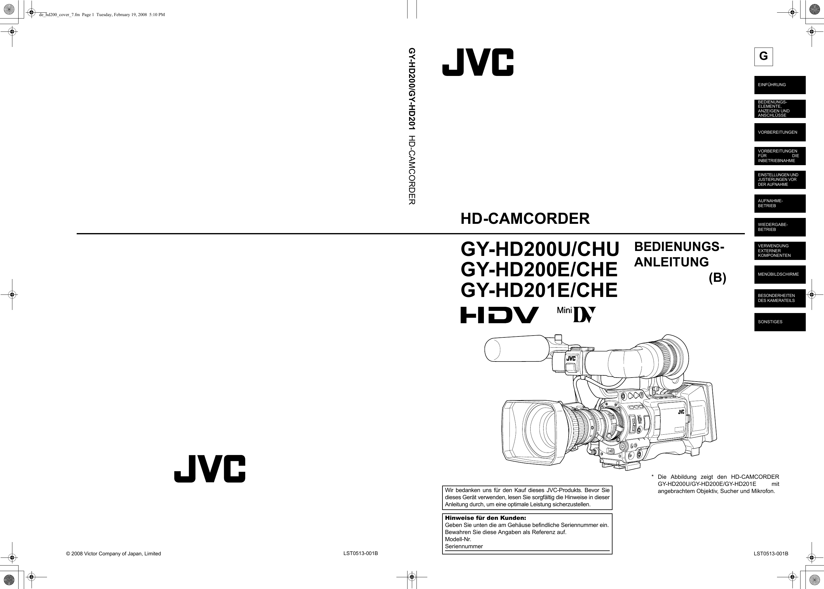 JVC GY HD200CHE+(B) HD200/GY HD201 User Manual HD200CHE (B), HD200CHU ...