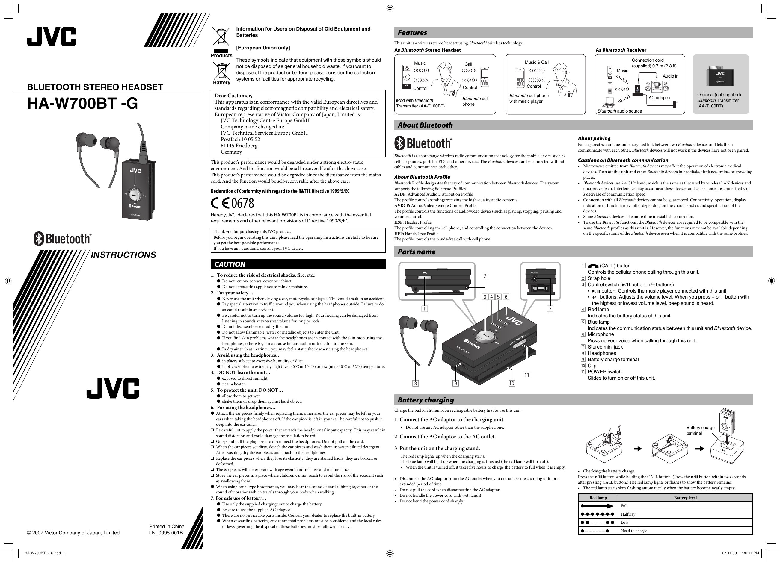 Page 1 of 2 - JVC HA-W700BT-G HA-W700BT_G4 User Manual LNT0095-001B