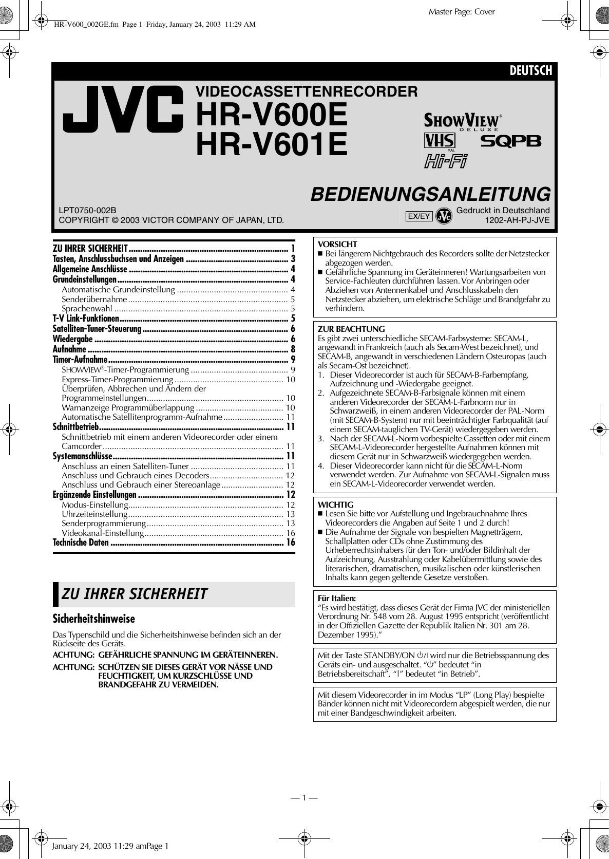 JVC HR V601EX V600_002GE User Manual LPT0750 002B