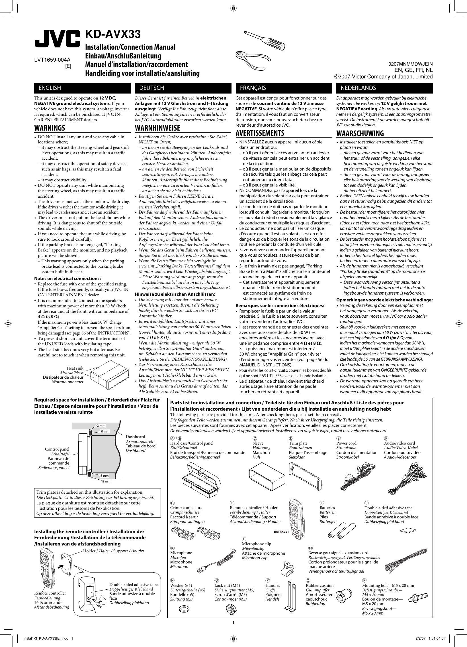 Page 1 of 6 - JVC KD-AVX33E Instal1-3_KD-AVX33[E] User Manual LVT1659-004A