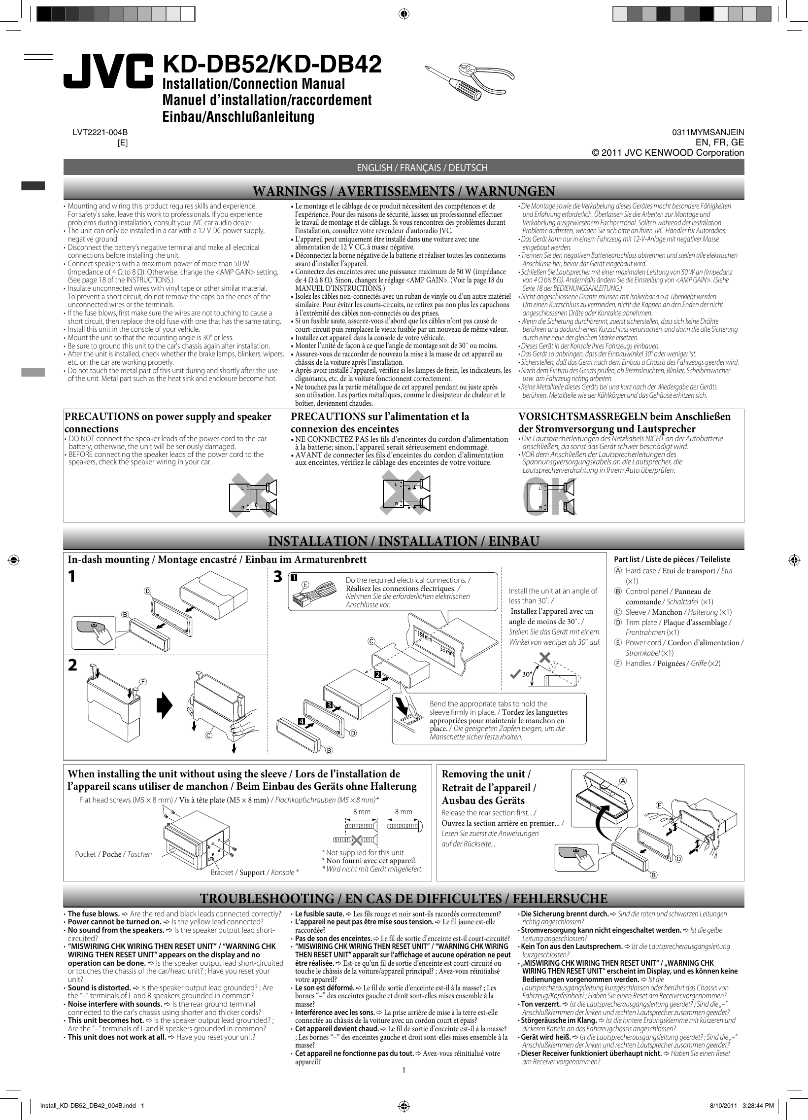 Page 1 of 2 - JVC KD-DB42ATE KD-DB52/KD-DB42
