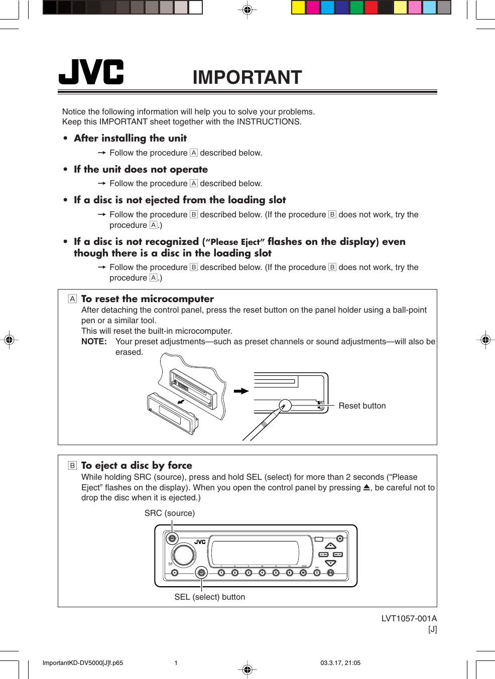 Jvc Kd Dv5000 Importantkd Dv5000 J F P65 User Manual Lvt1057 001a