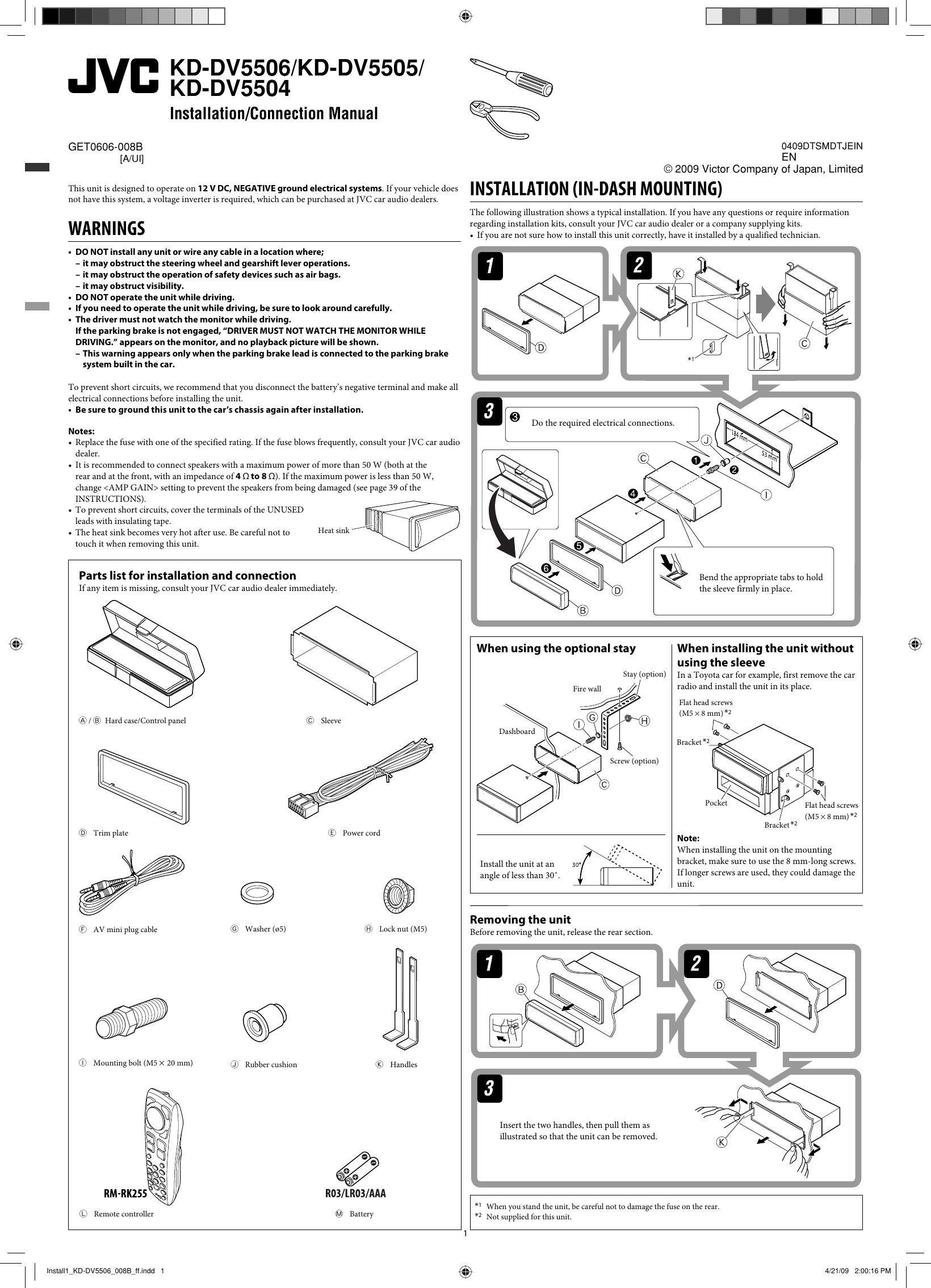 Page 1 of 4 - JVC KD-DV5504UI Install1_KD-DV5506_008A_f User Manual GET0606-008B