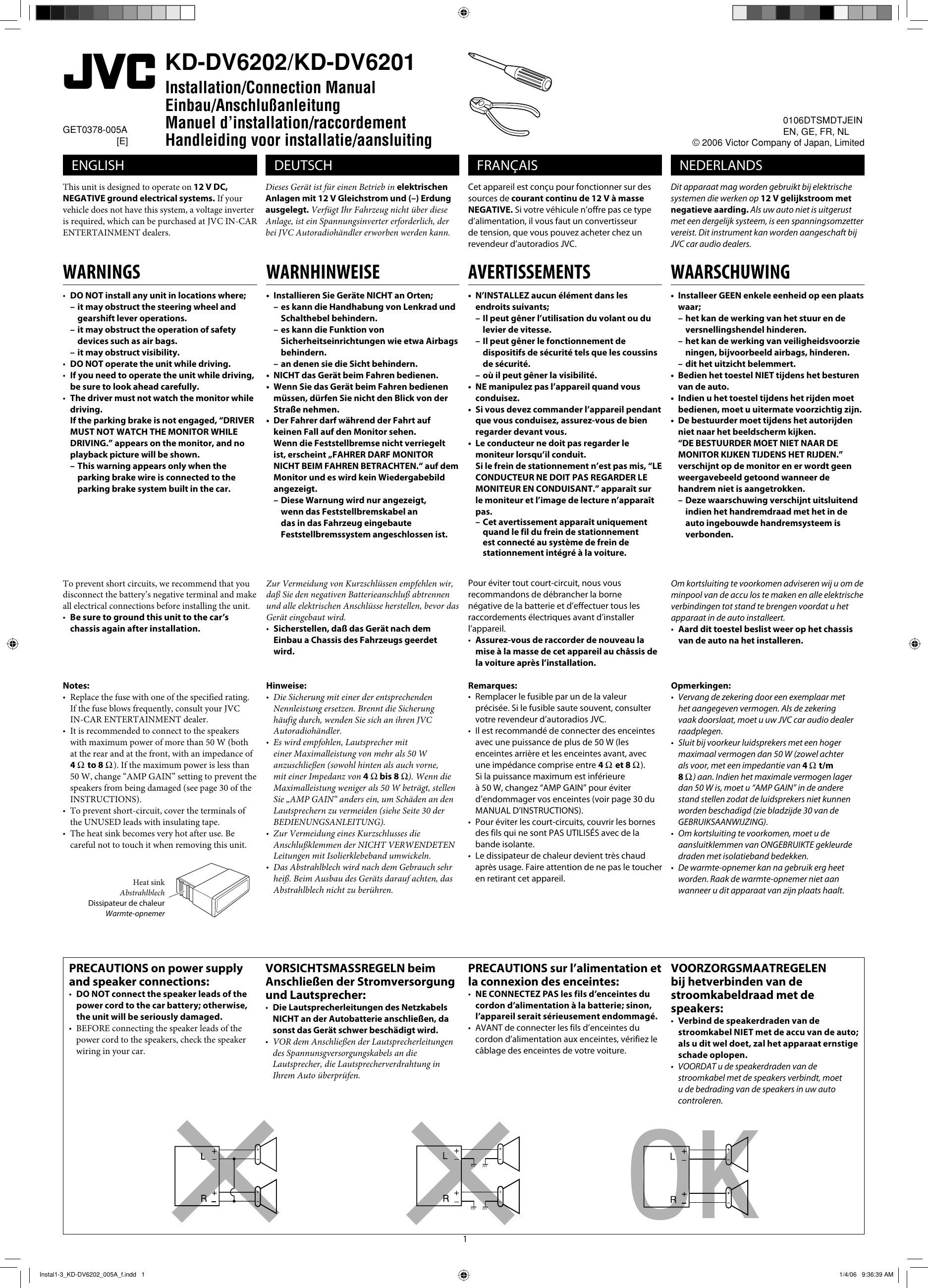 Page 1 of 6 - JVC KD-DV6201E Instal1-3_KD-DV6202_005A_f User Manual KD-DV6201E, KD-DV6202E GET0378-005A